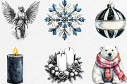 Black And White Christmas Clipart, an Illustration by Black Bird Studio (Thumbnail 3 of 6)