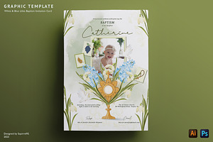 White & Blue Snowdrops Baptism Card