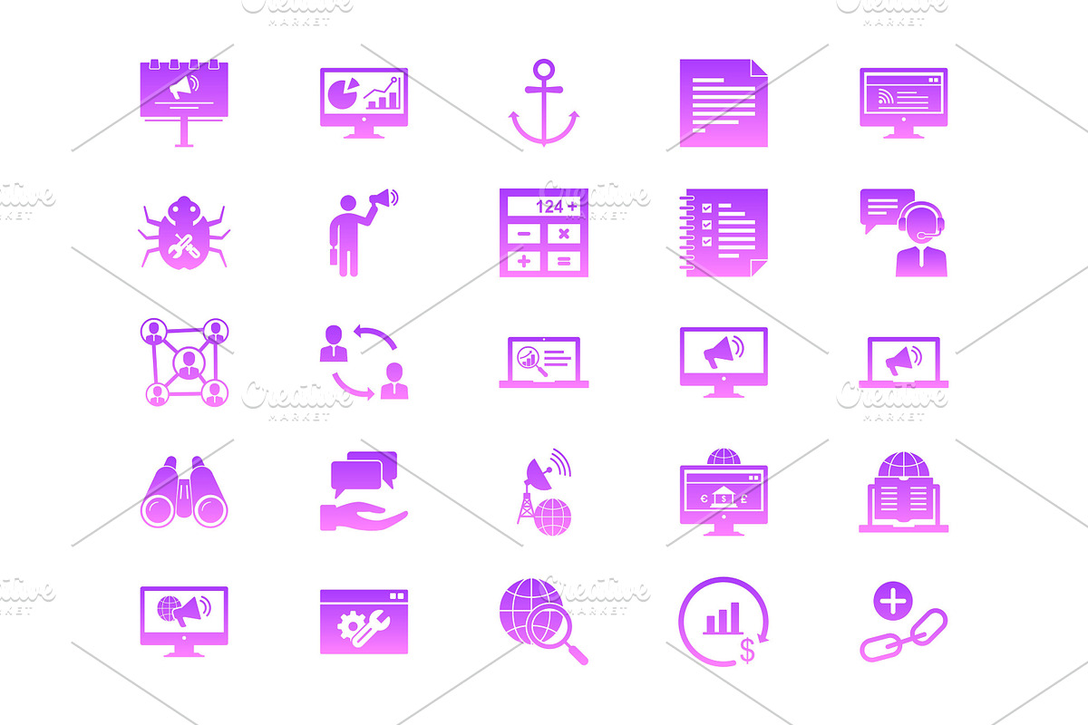 50 SEO Glyph Gradient Icons Set, a Solid Icon by shahsoft (Photo 3 of 5)