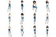 Watercolor Denim Girl Clipart, an Illustration by DreamArtGraphic (Thumbnail 3 of 3)