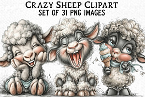 Crazy Sheep Clipart, an Illustration by Craft Nest