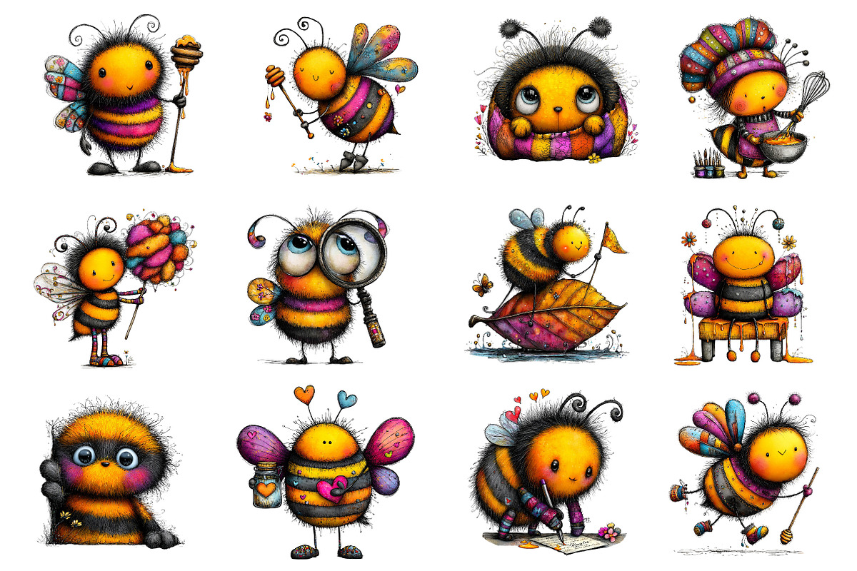 Whimsical Honey Bees Clipart, an Illustration by Dream Creation (Photo 2 of 6)