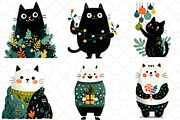 Christmas Cat Clipart, an Animal Illustration by Black Bird Studio (Thumbnail 4 of 6)