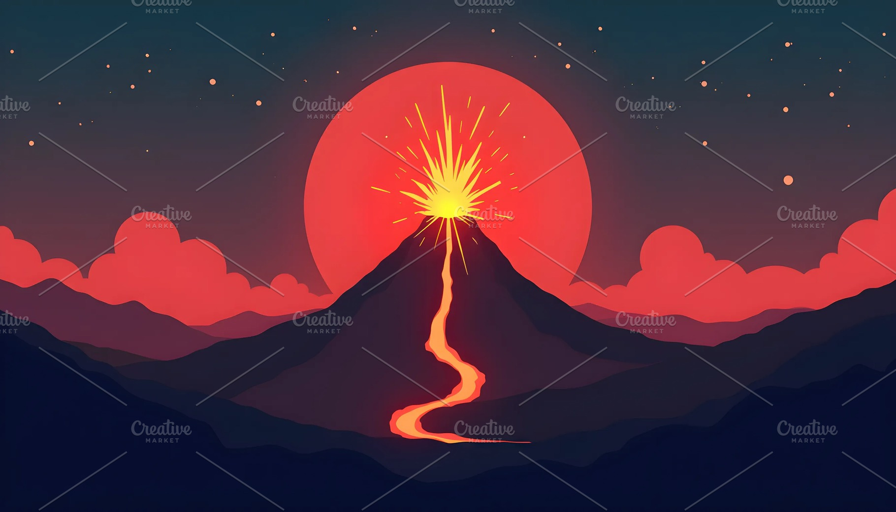 Volcano Landscape Flat Papercut Lava, a Photo by LOGOCREATIVE