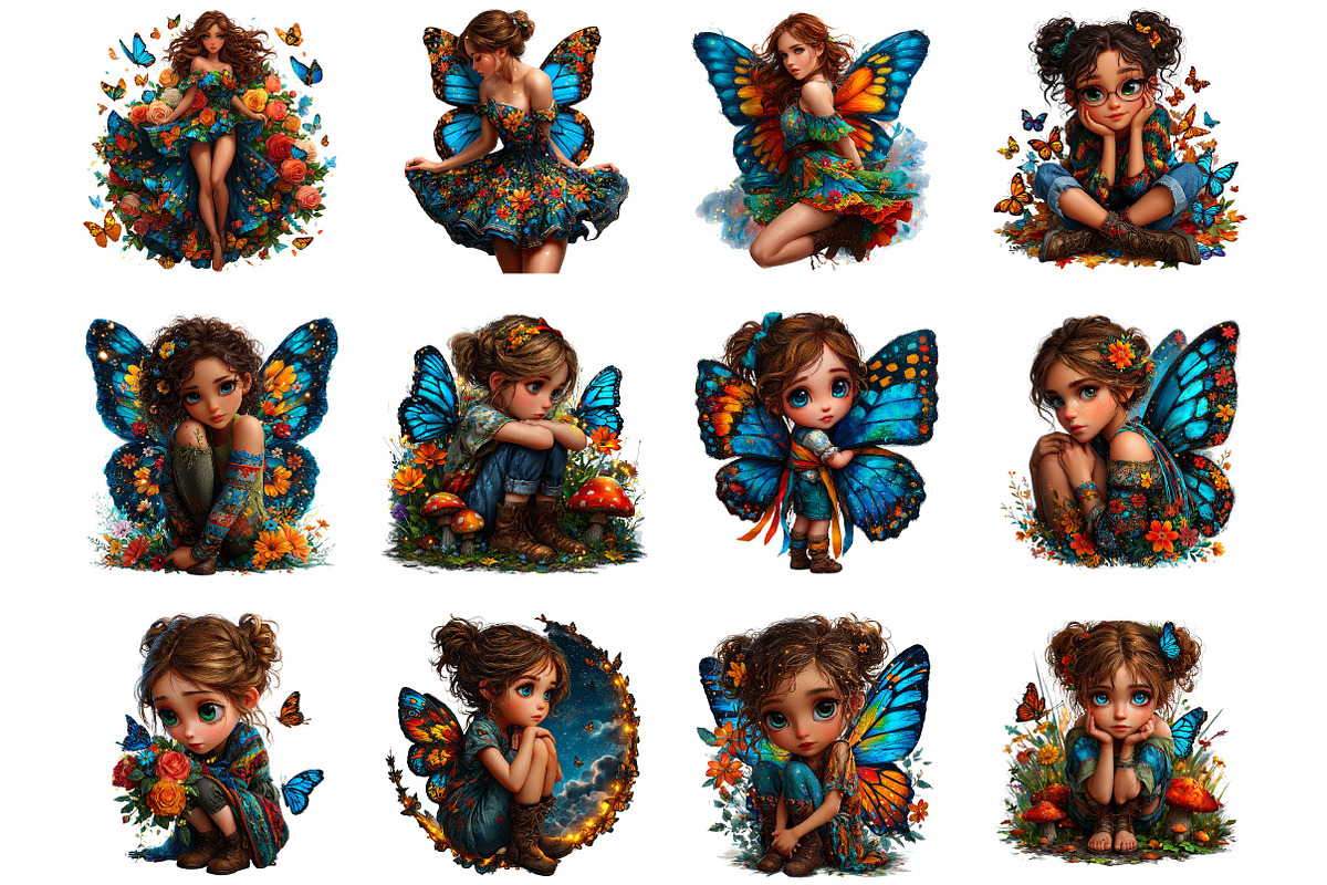 Butterfly Girls Whimsical Clipart, a Seasonal Illustration by Designking (Photo 2 of 5)