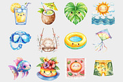 Watercolor Cute Summer Clipart, a Seasonal Illustration by Design Market (Thumbnail 2 of 5)