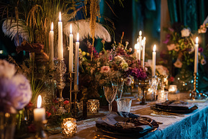 Romantic candlelit dinner table setting displaying elegant decor, a Photo by Studio ANNA