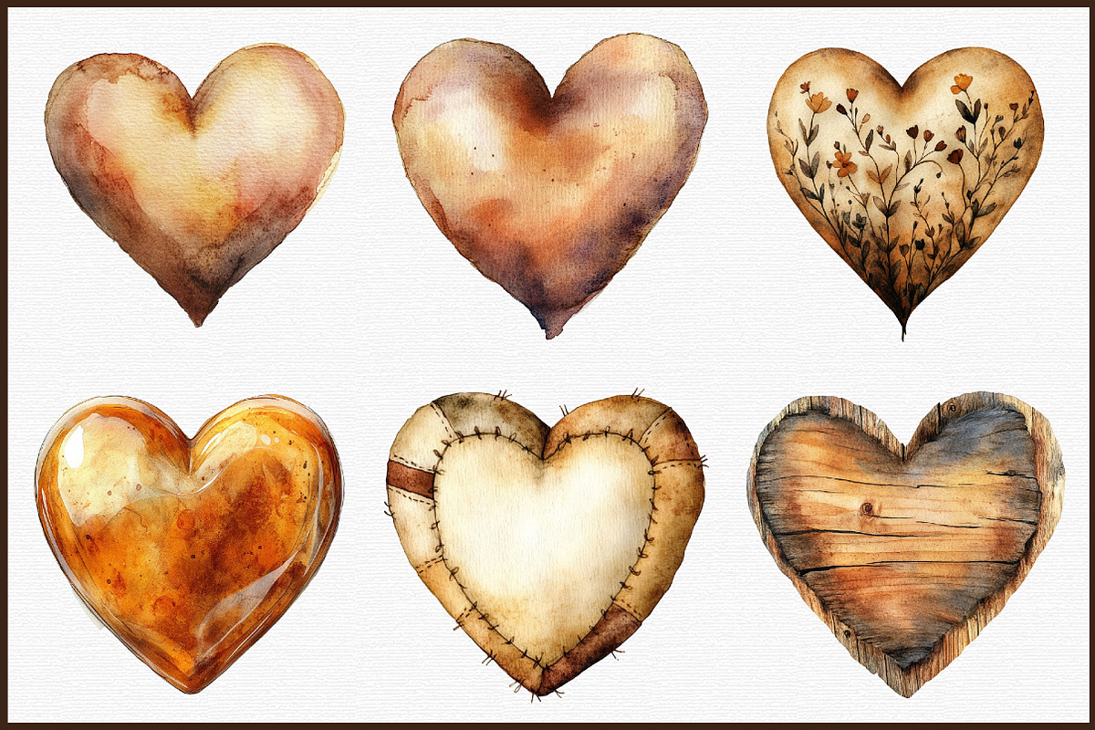 Watercolor Brown Hearts PNG Clipart, an Illustration by Sublimation Artist (Photo 3 of 6)