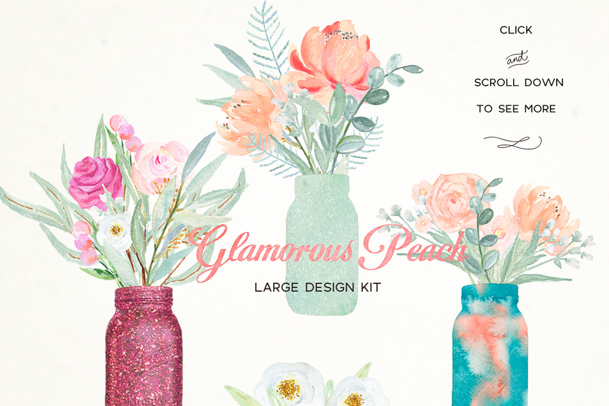 50% OFF Peach peonies Watercolor, an Illustration by LABFcreations (Photo 6 of 12)