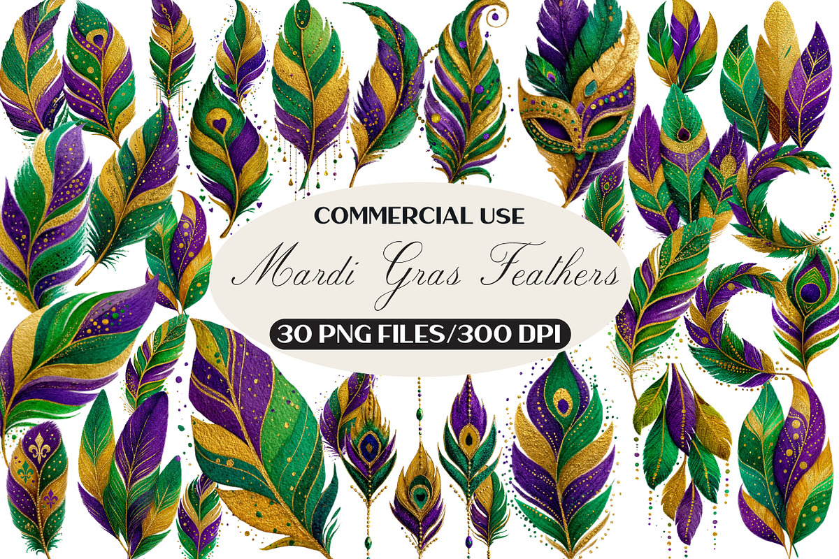 Watercolor Mardi Gras Feathers, an Illustration by Black Bird Studio (Photo 1 of 6)