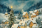 Watercolor Cozy Christmas Village, a Background Graphic by Printable Treasure (Thumbnail 2 of 9)