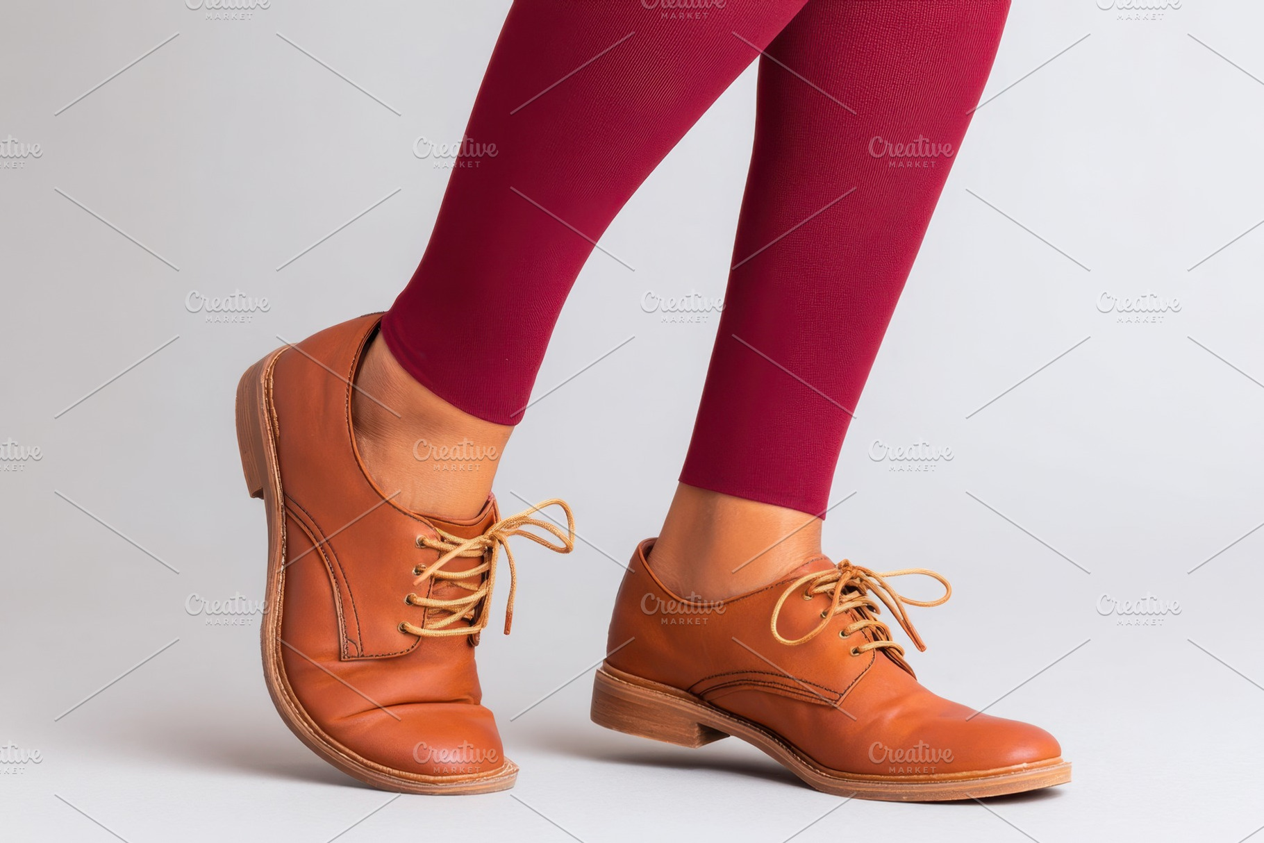 Stylish outfit with red leggings and brown shoes, a Beauty & Fashion Photo by AlyaAnd