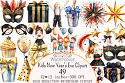 Kids New Year's Eve Clipart, a Seasonal Illustration by Design Market (Thumbnail 1 of 5)