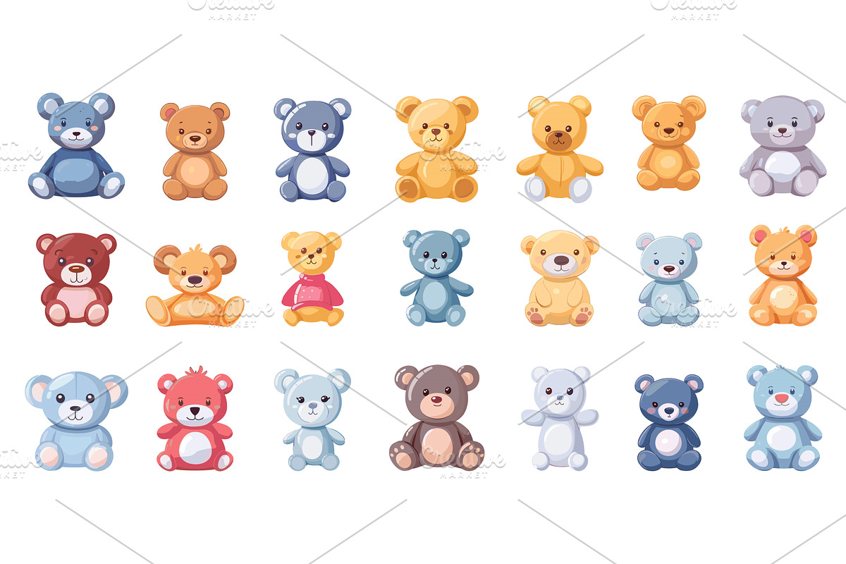 Cartoon Teddy Bears. Icon Set of, an Animal Illustration by LadadikArt