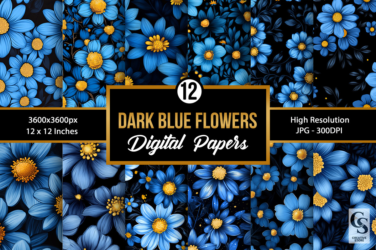 Dark Blue Flowers Seamless Patterns, a Pattern Graphic by Creative Store (Photo 1 of 5)