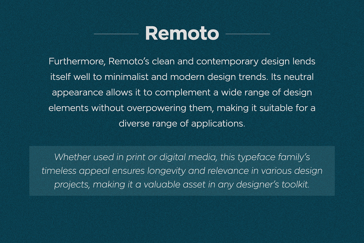 Remoto Typeface, a Sans Serif Font by JAM Type (Photo 16 of 35)