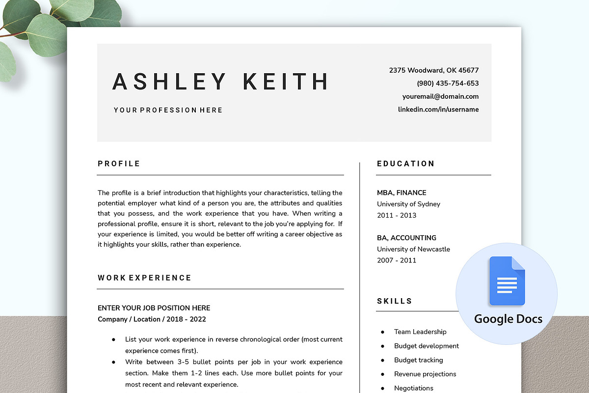 Google Docs Resume CV Template 05, a Resume Template by GResume (Photo 1 of 8)