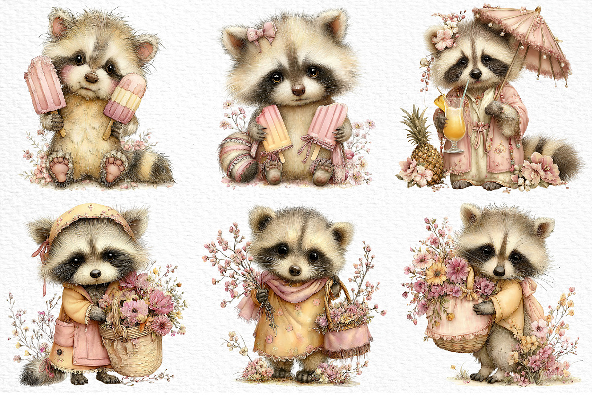 Summer Funny Raccoon Clipart, an Illustration by Craft Nest (Photo 5 of 12)