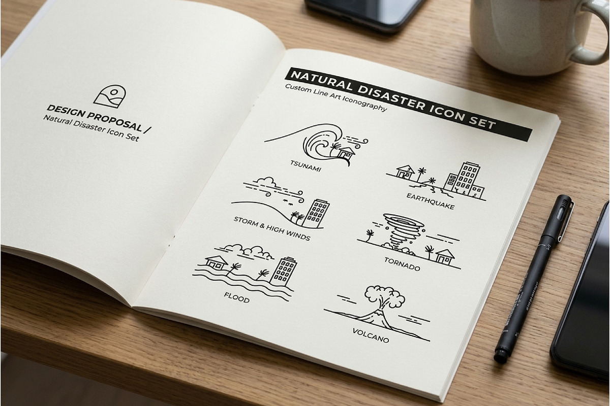 Natural Disaster Line Art Icons, an Outline Icon by Saba Vector