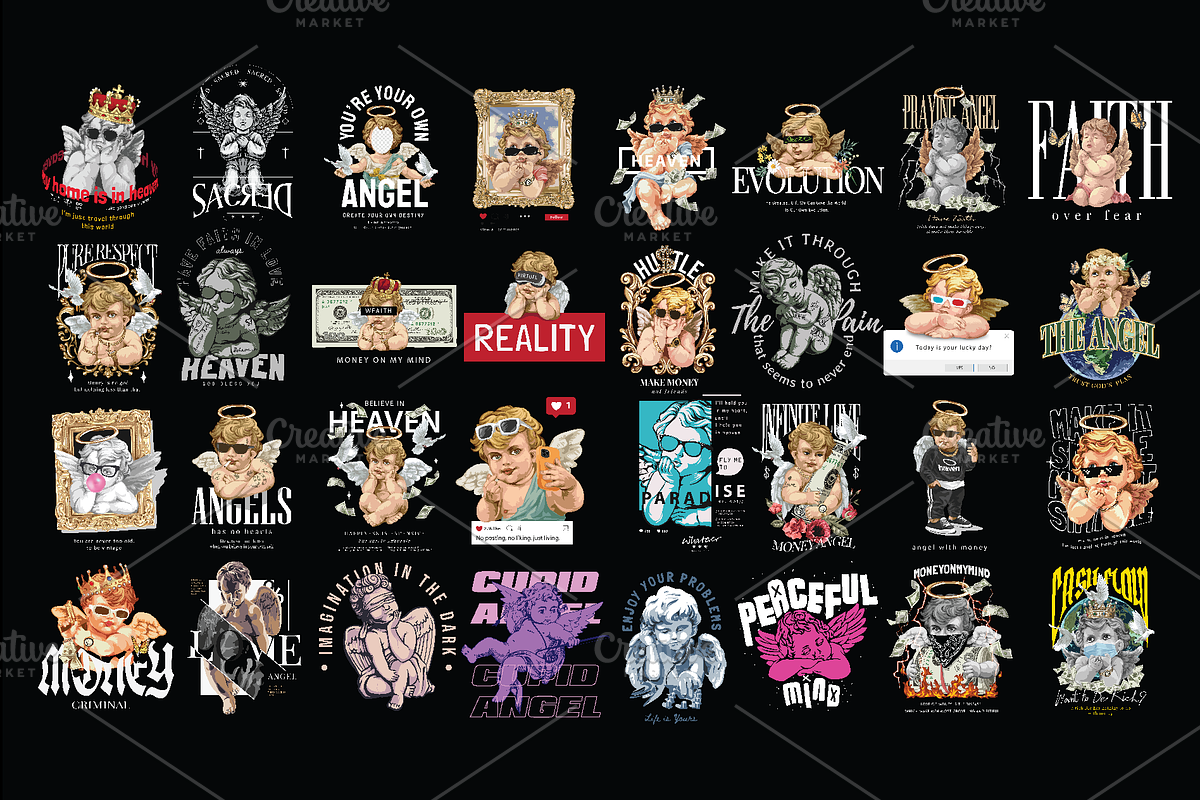 60 Urban Cupid Angel Design Bundle, a Graphic by FzyDESIGN (Photo 3 of 3)