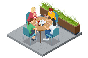 Friend at cafe table. Four woman at, a Food Illustration by Golden Sikorka