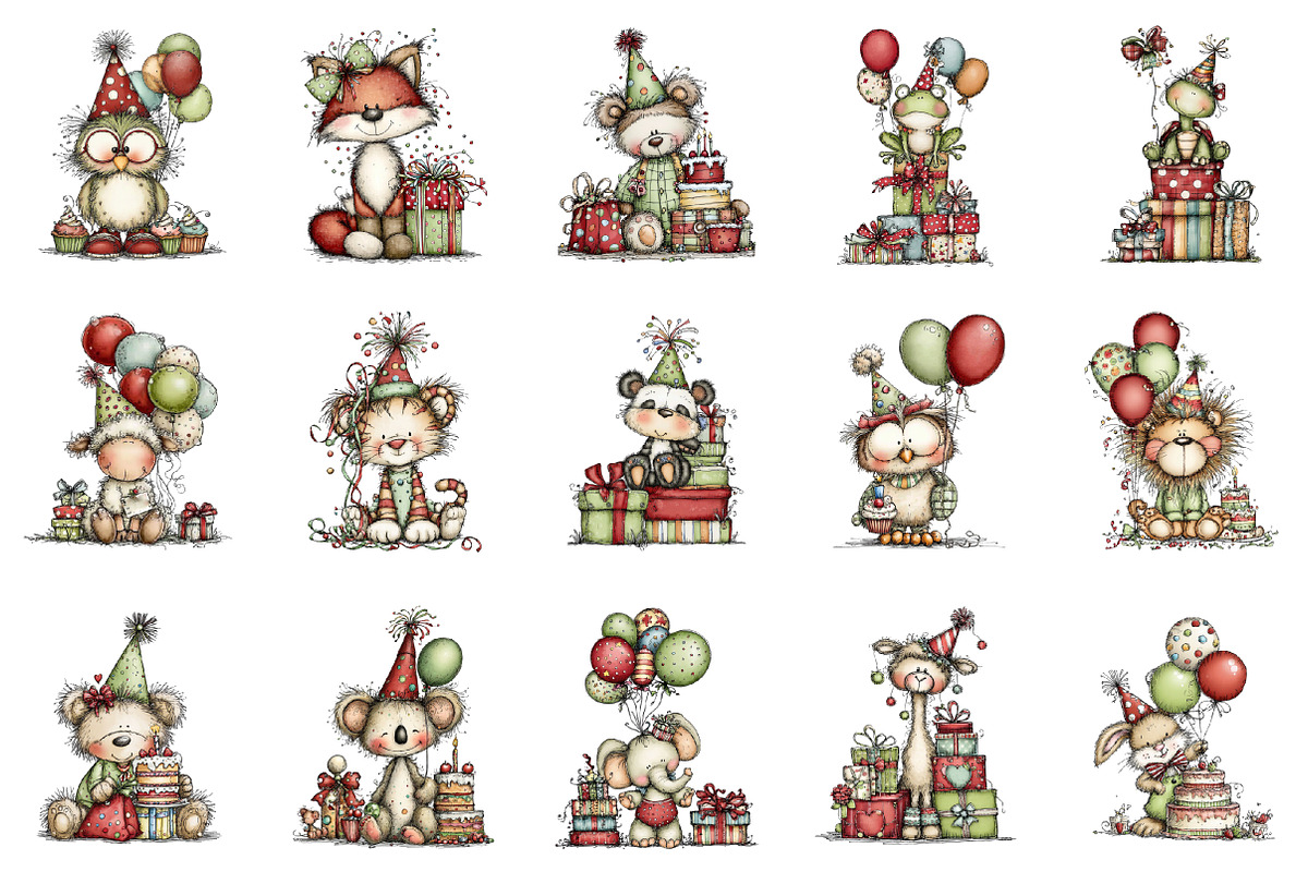 Whimsical Birthday Party Animals Cli, an Illustration by designcity5 (Photo 3 of 5)