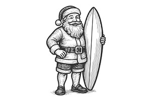 Santa Claus holding surfboard, an Illustration by AlexArt