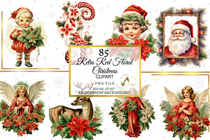 Retro Red Floral Christmas Bundle