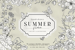Hand-drawn Line Art Summer Flowers