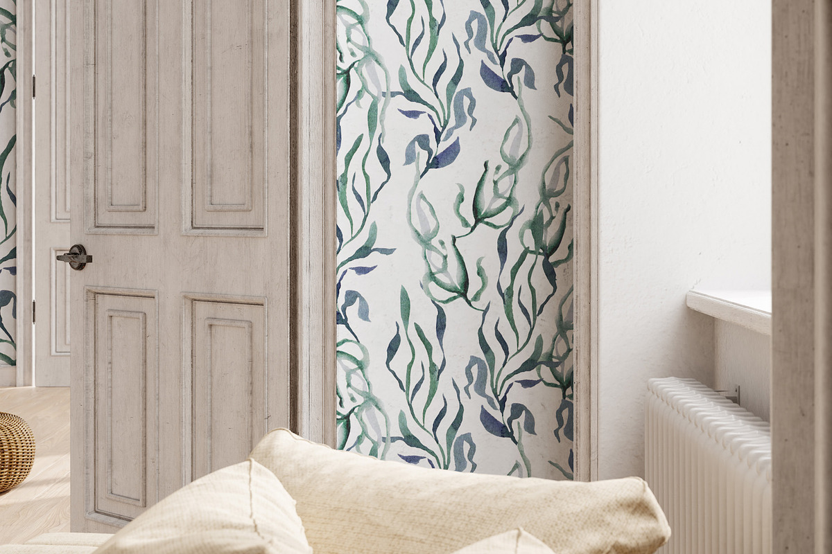 Blue Green Watercolor Patterns, a Wallpaper Graphic by Webvilla Studio (Photo 2 of 9)
