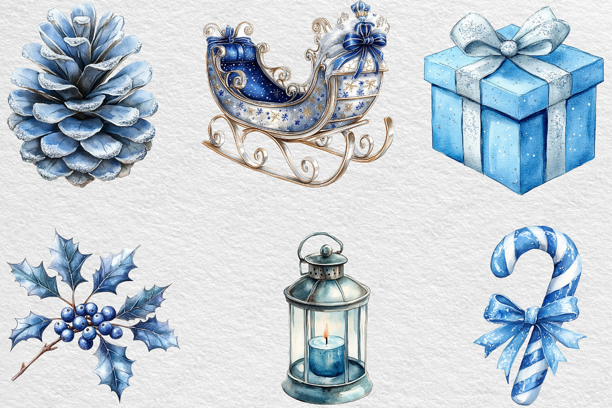 Silver Blue Christmas Clipart Bundle, an Illustration by Black Bird Studio (Photo 6 of 6)