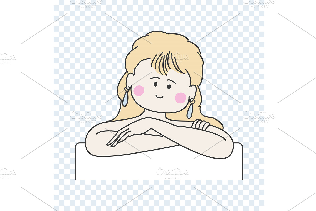 Aute girl sits with her arms folded., an Illustration by Vector graphics