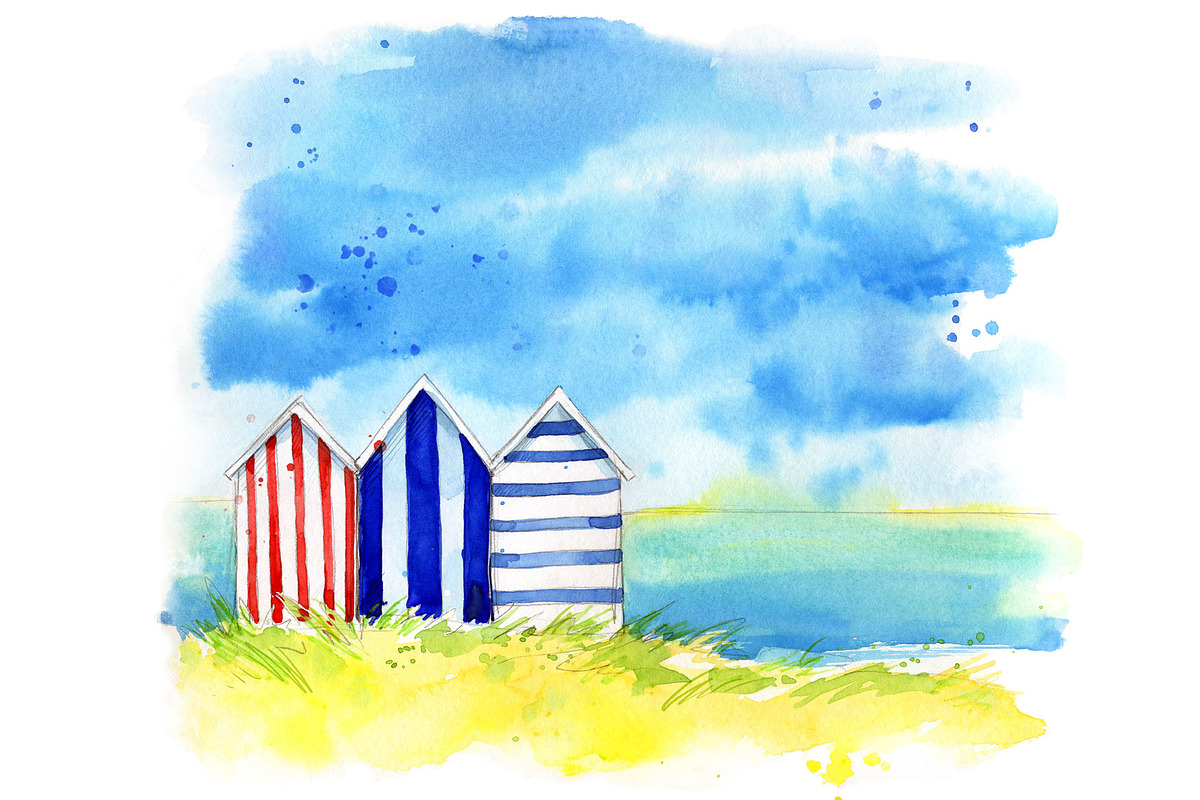 Set of watercolor beach huts, a Graphic by Kamenuka (Photo 2 of 3)
