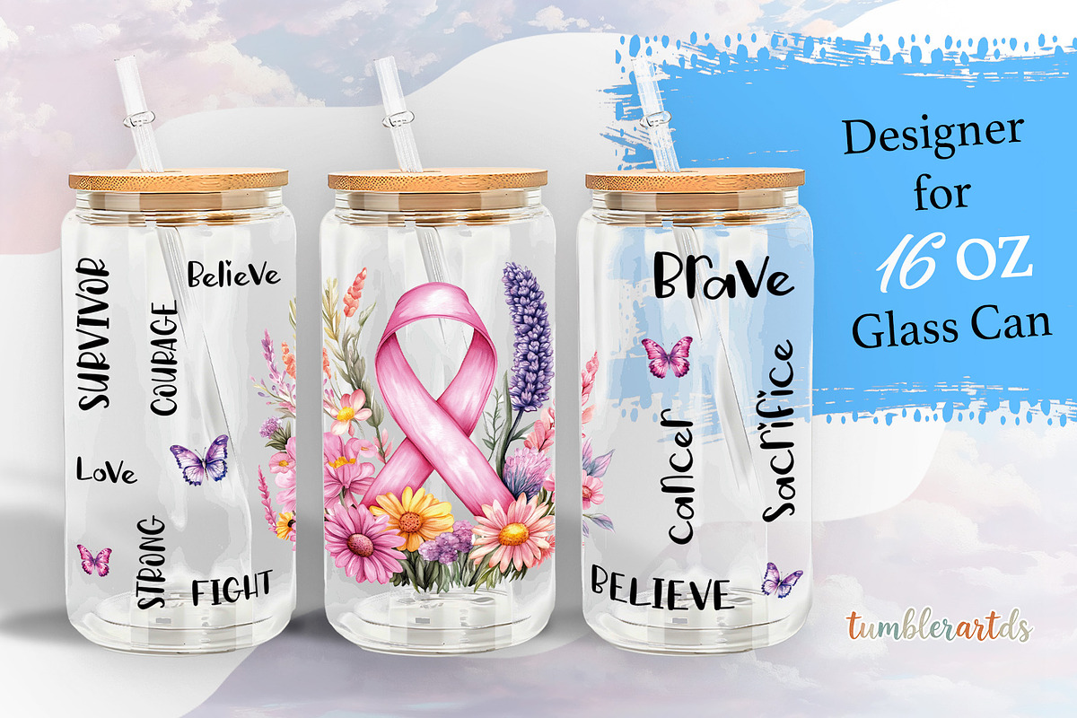 Breast Cancer Awareness Glass Can, a Pattern Graphic by TumblerArtDS (Photo 1 of 3)