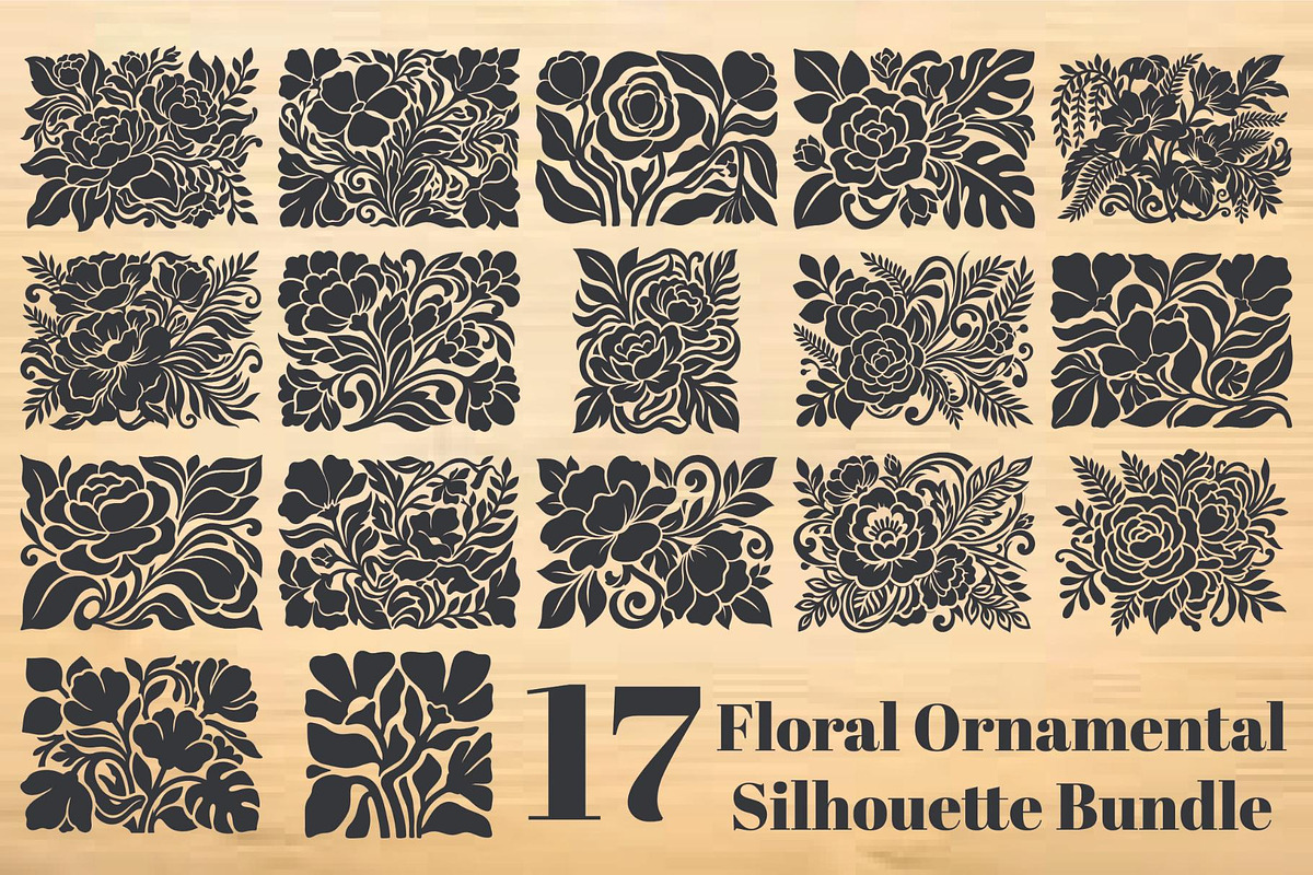 Floral Ornamental Silhouette Bundle, an Object Graphic by hafijul (Photo 1 of 4)