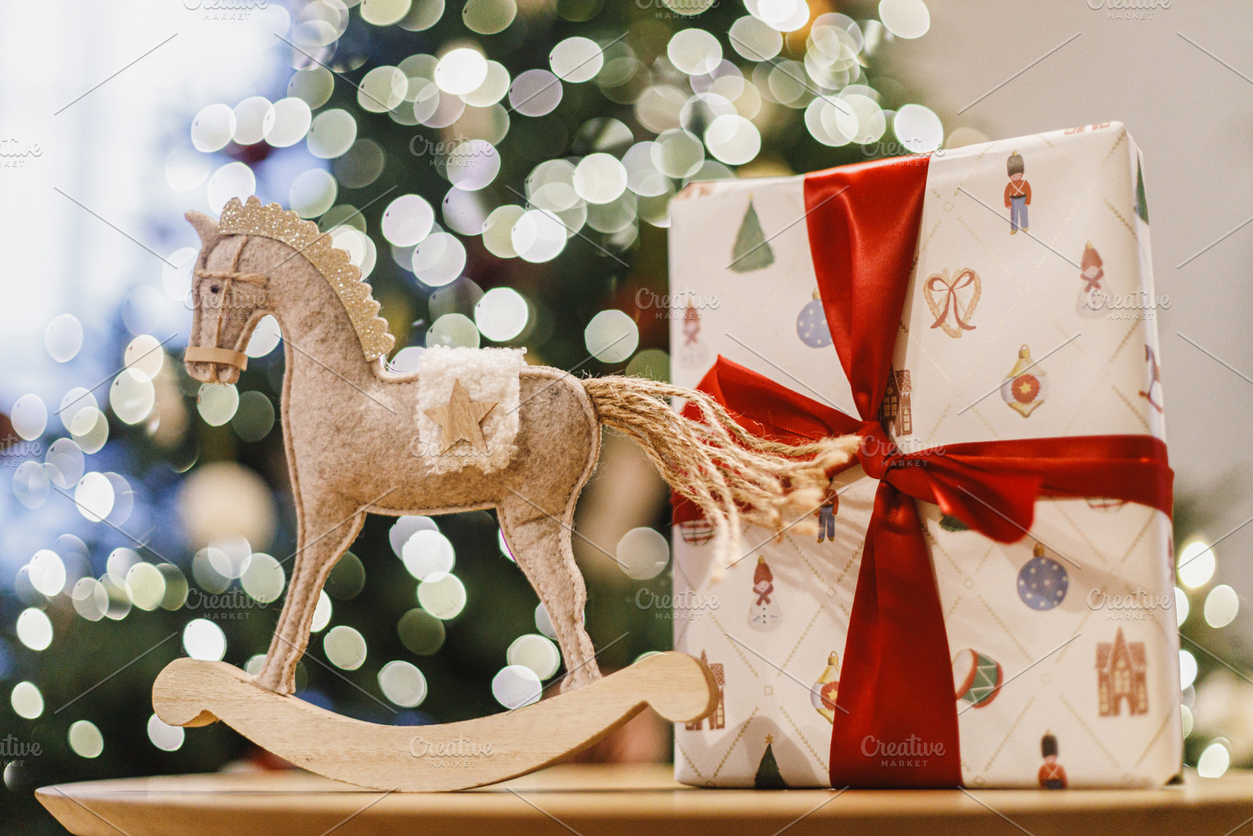 Happy New Year 2026 ! Christmas horse rustic toy and stylish chr, a Holiday Photo by Sonjachni