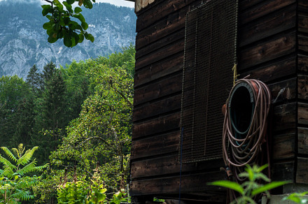 lumberjack's house in the forest. firewood house