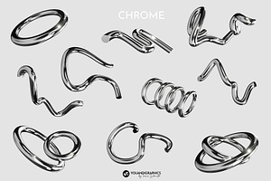 Chrome Y2K Abstract 3D Objects