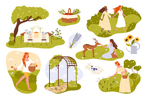 Summer village vacation scenes in, an Illustration by Flashvector