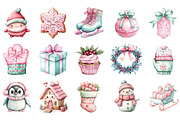 Kawaii Pink Mint Christmas Clipart, an Illustration by Designking (Thumbnail 3 of 6)