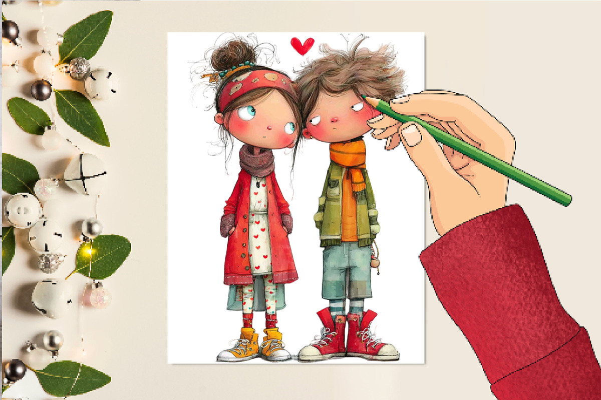 Watercolor Valentine Couple Clipart, an Illustration by DreamCafeArt (Photo 4 of 6)