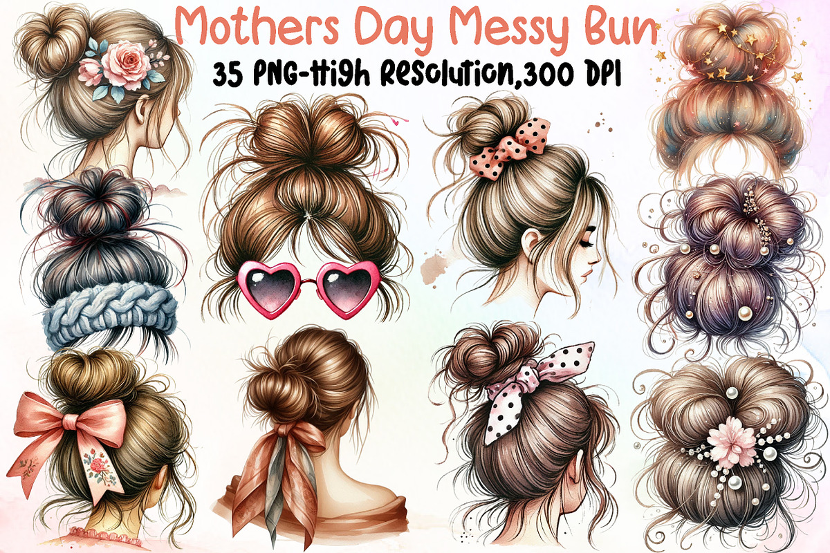Mothers Day Messy Bun Clipart, an Illustration by Sublimation Artist (Photo 1 of 6)