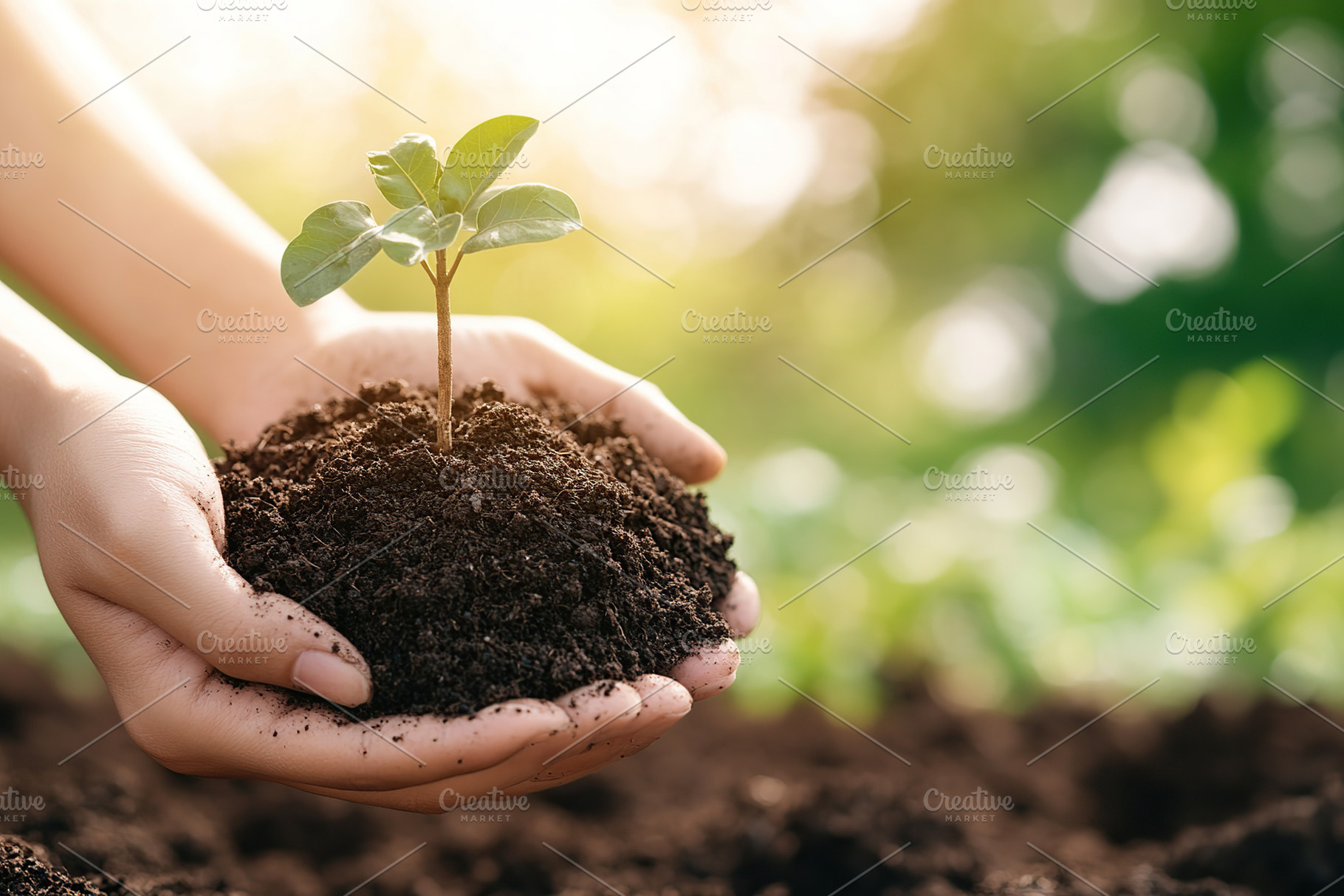 Male hands taking care of small tree sapling, a Photo by AlyaAnd