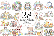 Easter Animals Clipart PNG Cute., an Animal Illustration by KennedyStudio (Thumbnail 1 of 5)