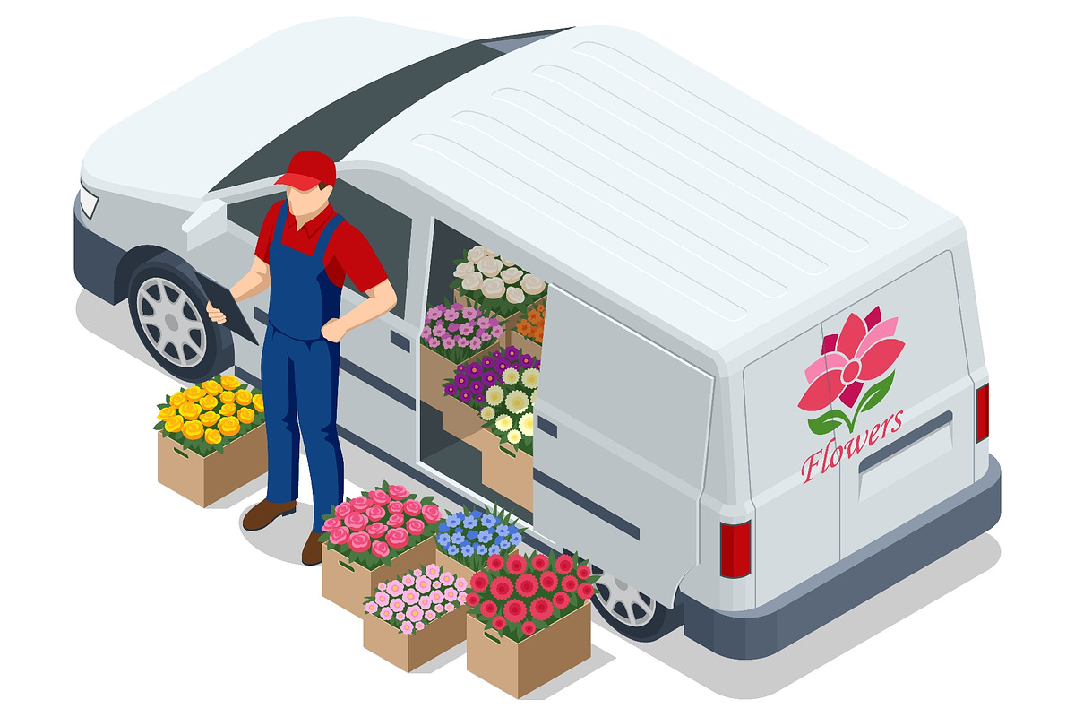 Flower delivery van with courier and, a Transportation Illustration by Golden Sikorka (Photo 1 of 3)