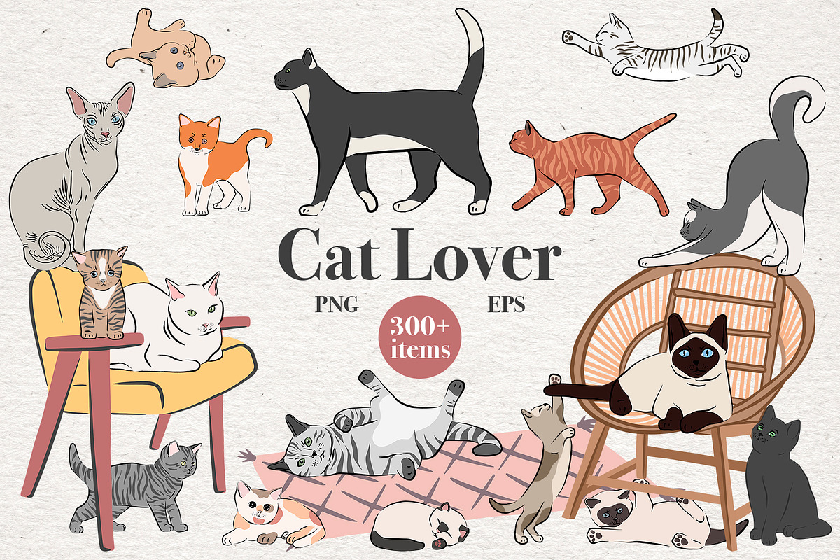 Cat Lover - Vector collection, an Animal Illustration by Alina Sh (Photo 1 of 10)