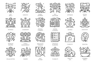 Life skill icons, vector line signs, a Healthcare Illustration by Vector Tradition