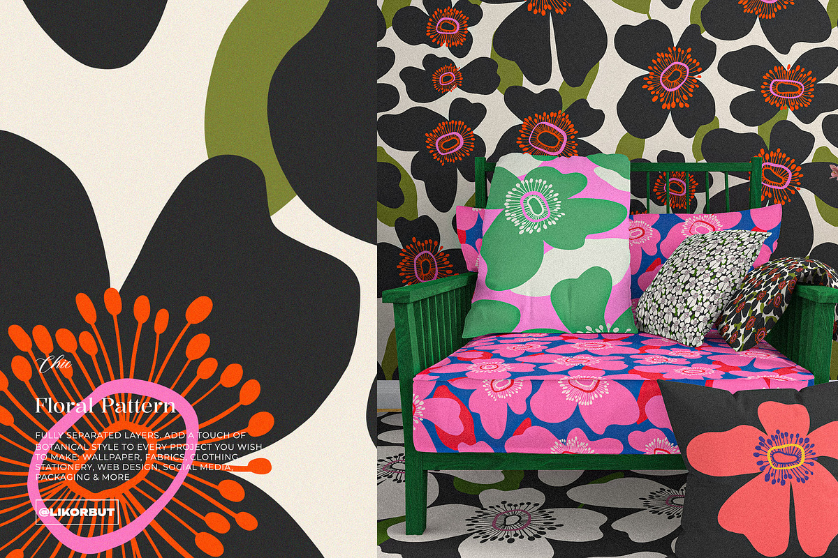 Bold Abstract Modern Flowers Pattern, a Pattern Graphic by likorbut (Photo 4 of 12)