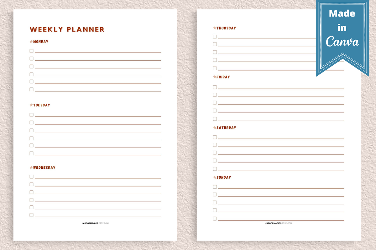 Weekly Planner Template, Canva, a Templates & Theme by Jaboor Magics (Photo 2 of 5)