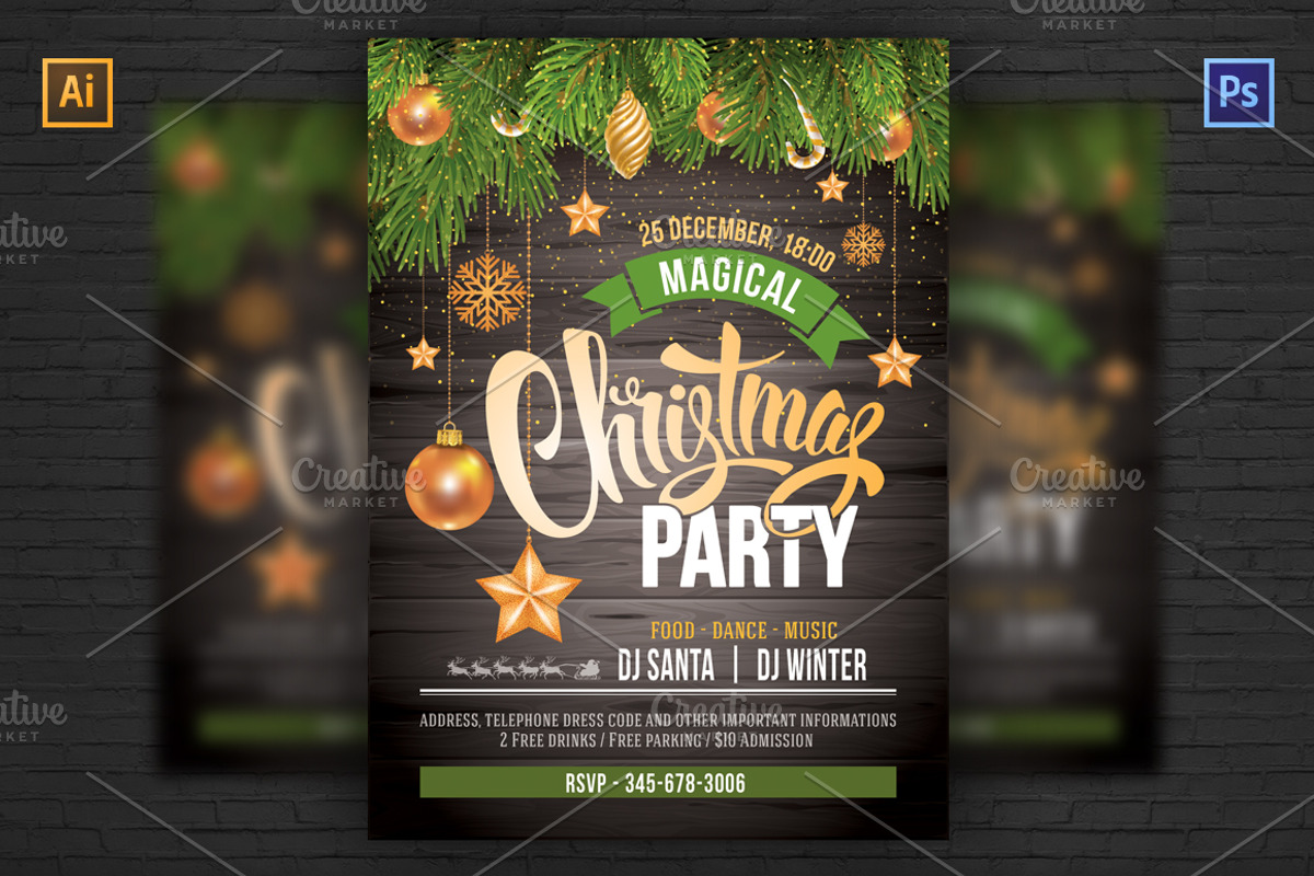 ❄︎ Christmas Party Invitation, a Flyer Template by Vector beauty